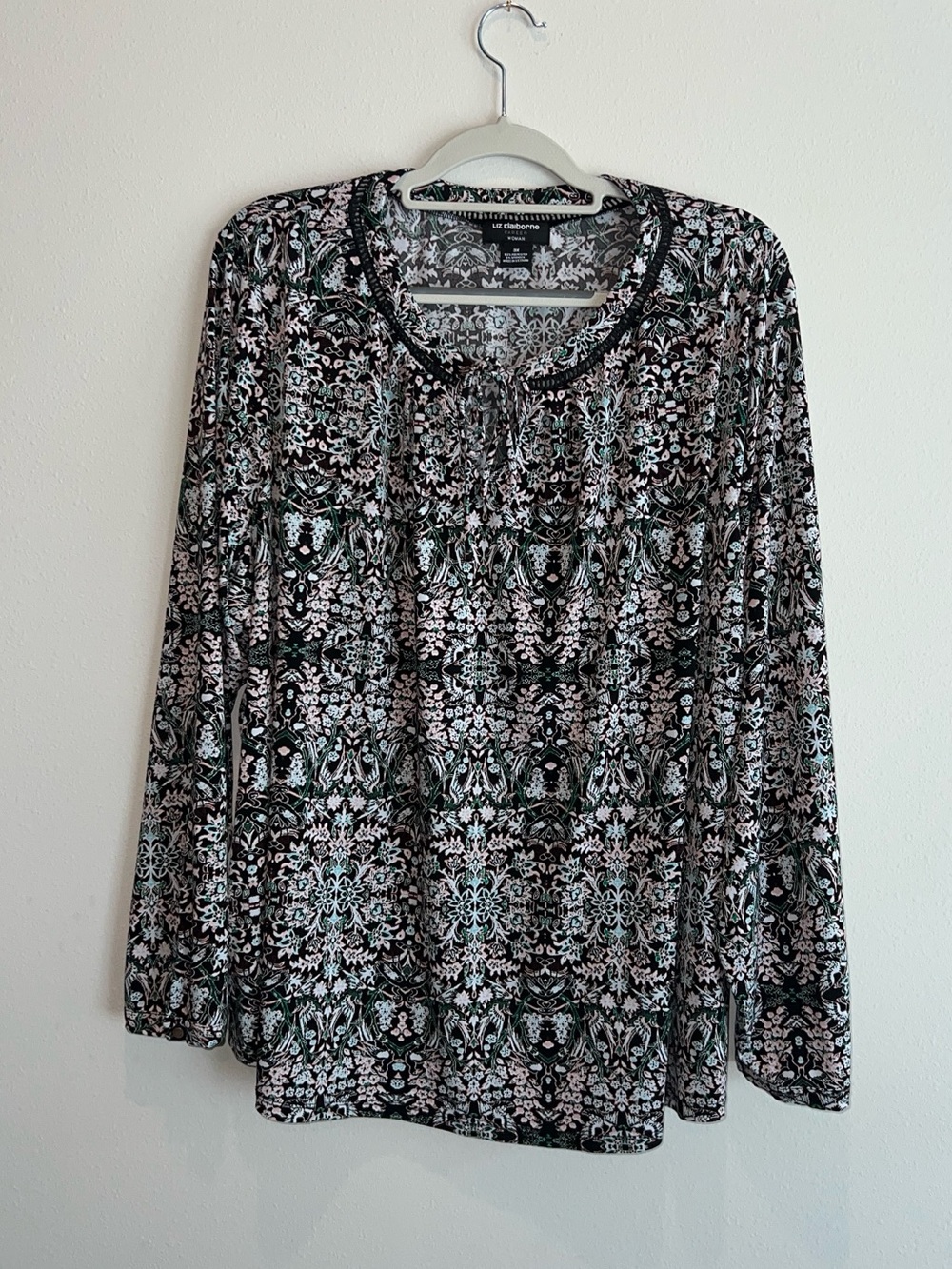 Liz Claiborne Career Top 3X Stretch Floral Long Sleeve Blouse Plus Size Office